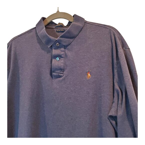 POLO RALPH LAUREN SZ XL Classic Blue Long Sleeved 100% Pima Cotton Polo Shirt - Picture 3 of 9